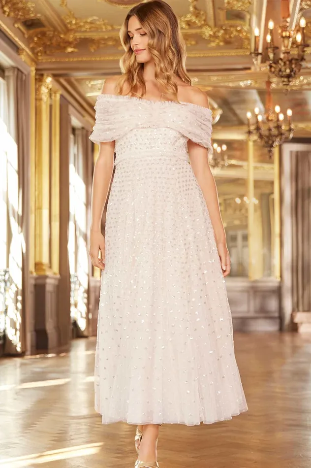 Needle and Thread Grace Gloss OffShoulder Ankle Gown Champagne Women Embellished Dresses