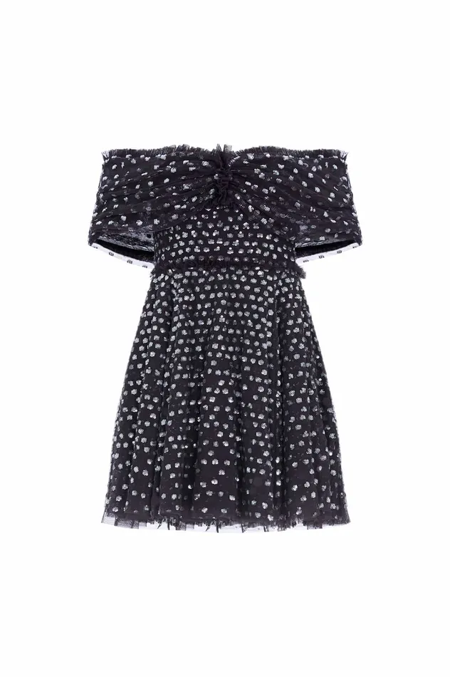 Needle and Thread Grace Gloss OffShoulder Micro Mini Dress Black Women Embellished Dresses
