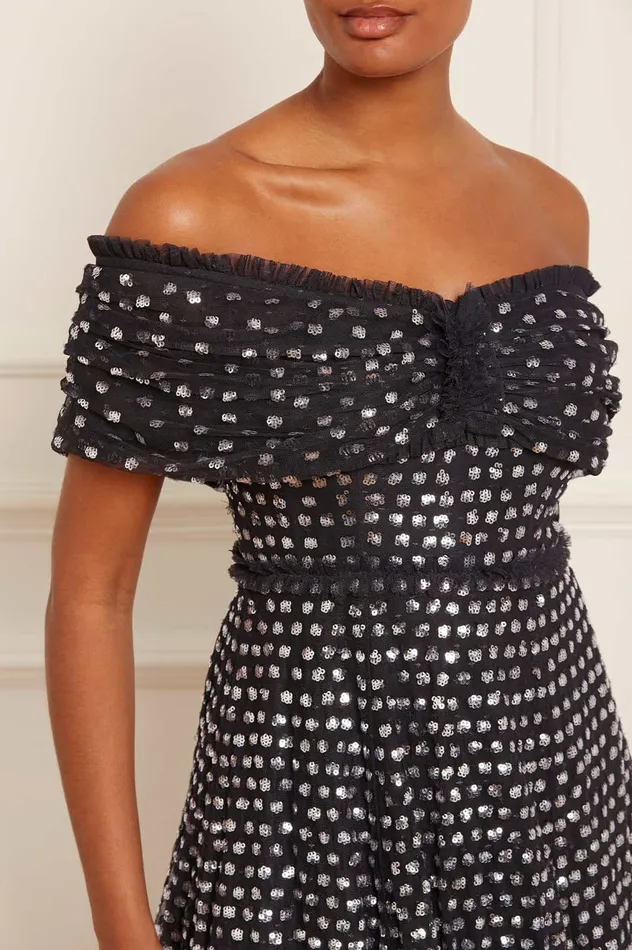 Needle and Thread Grace Gloss OffShoulder Micro Mini Dress Black Women Embellished Dresses