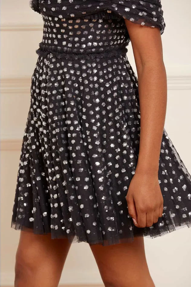 Needle and Thread Grace Gloss OffShoulder Micro Mini Dress Black Women Embellished Dresses