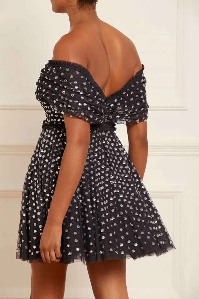 Needle and Thread Grace Gloss OffShoulder Micro Mini Dress Black Women Embellished Dresses