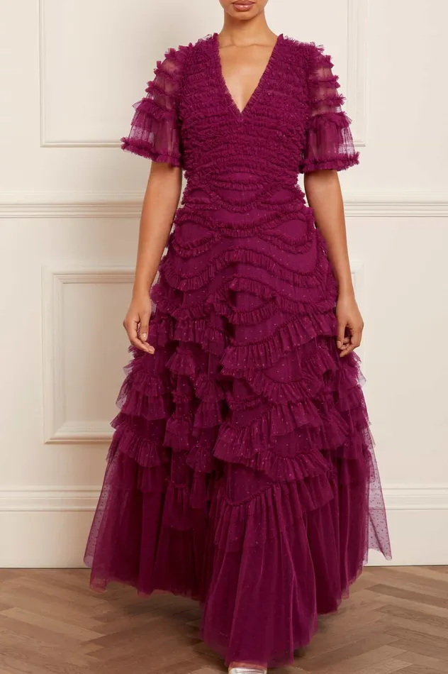 Needle and Thread Phoenix VNeck Gown Purple Women Evening Dresses