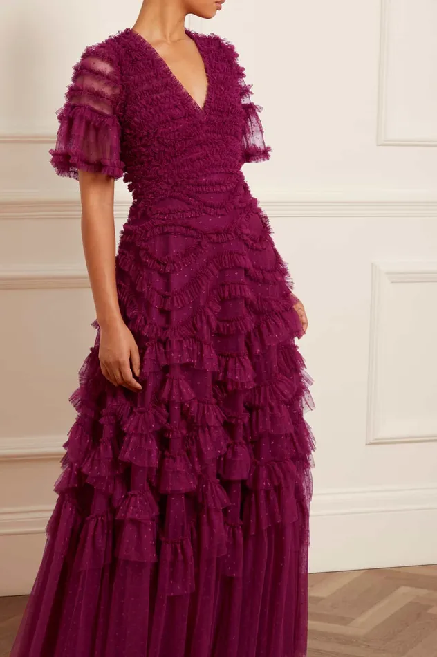 Needle and Thread Phoenix VNeck Gown Purple Women Evening Dresses