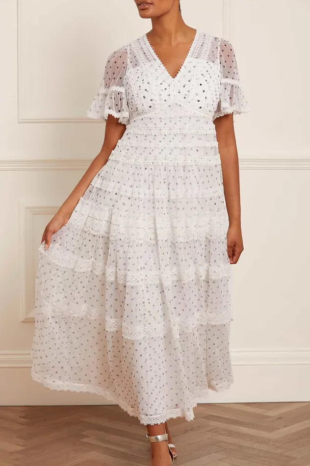 Needle and Thread Polka Dot Lace Ankle Gown Multi Women Printed Dresses