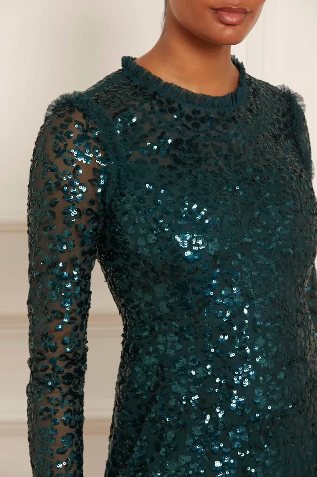 Needle and Thread Regal Rose Long Sleeve Gown Green Women Embellished Dresses