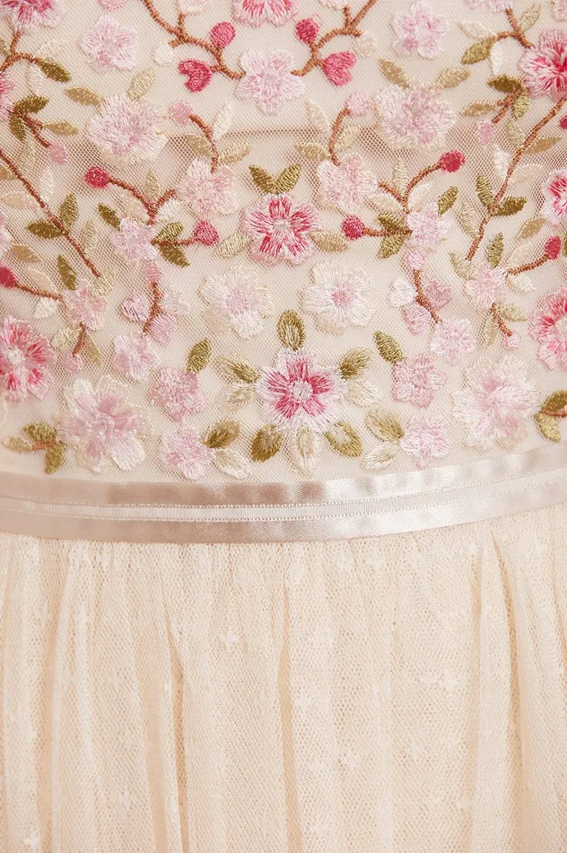 Needle and Thread Rosie Lace Bodice Long Sleeve VNeck Ankle Gown Champagne Women Embroidered Dresses