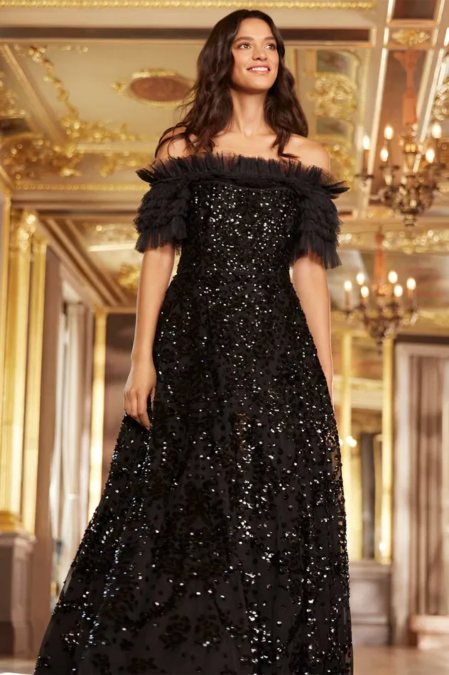 Needle and Thread Sequin Wreath OffShoulder Gown Black Women Embellished Dresses Needle and Thread Sequin Wreath OffShoulder Gown Black Women Embellished Dresses