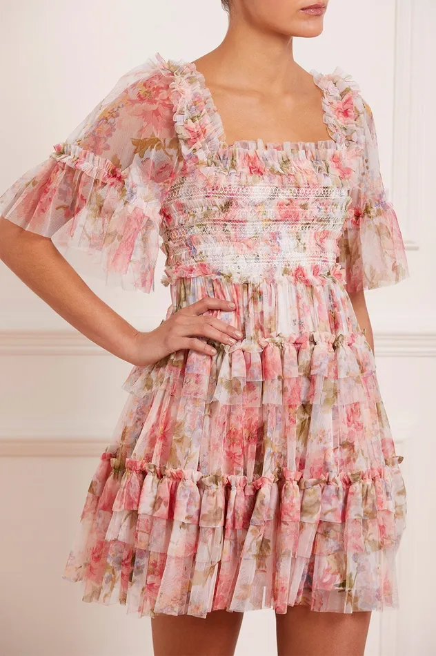 Needle and Thread Summer Song Peaches Smocked Micro Mini Dress Multi Women Exclusives