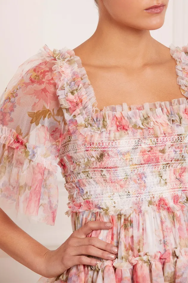 Needle and Thread Summer Song Peaches Smocked Micro Mini Dress Multi Women Exclusives