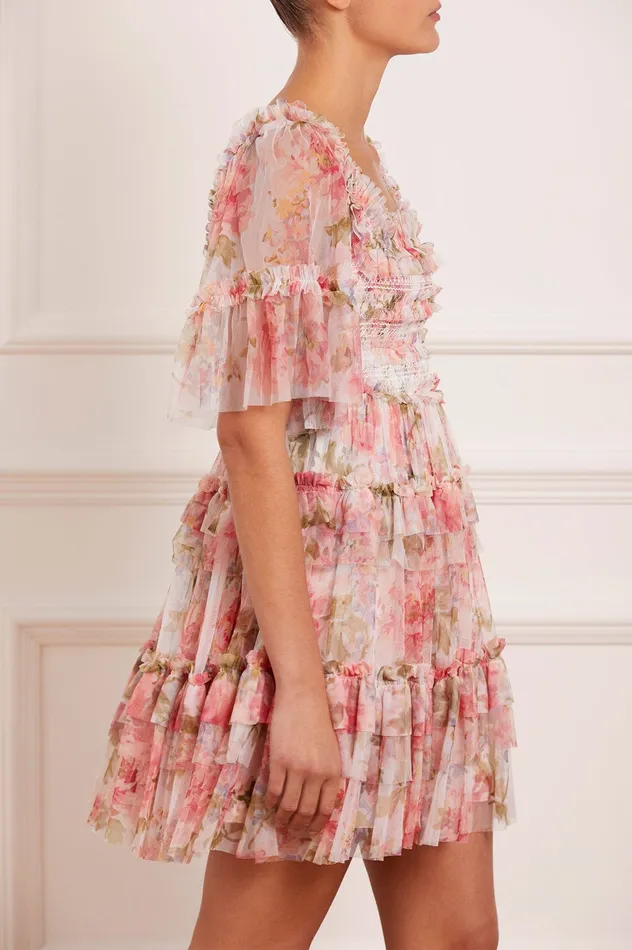 Needle and Thread Summer Song Peaches Smocked Micro Mini Dress Multi Women Exclusives