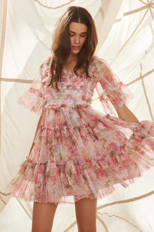 Needle and Thread Summer Song Peaches Smocked Micro Mini Dress Multi Women Exclusives