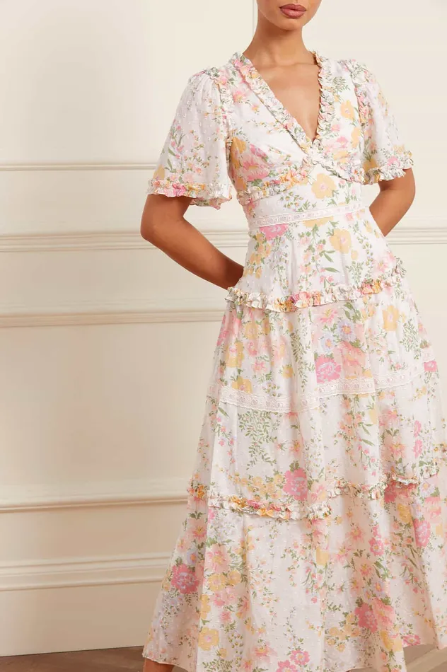 Needle and Thread Sunrise Bloom Cotton Ribbon Ankle Gown Multi Women Day Dresses Needle and Thread Sunrise Bloom Cotton Ribbon Ankle Gown Multi Women Day Dresses