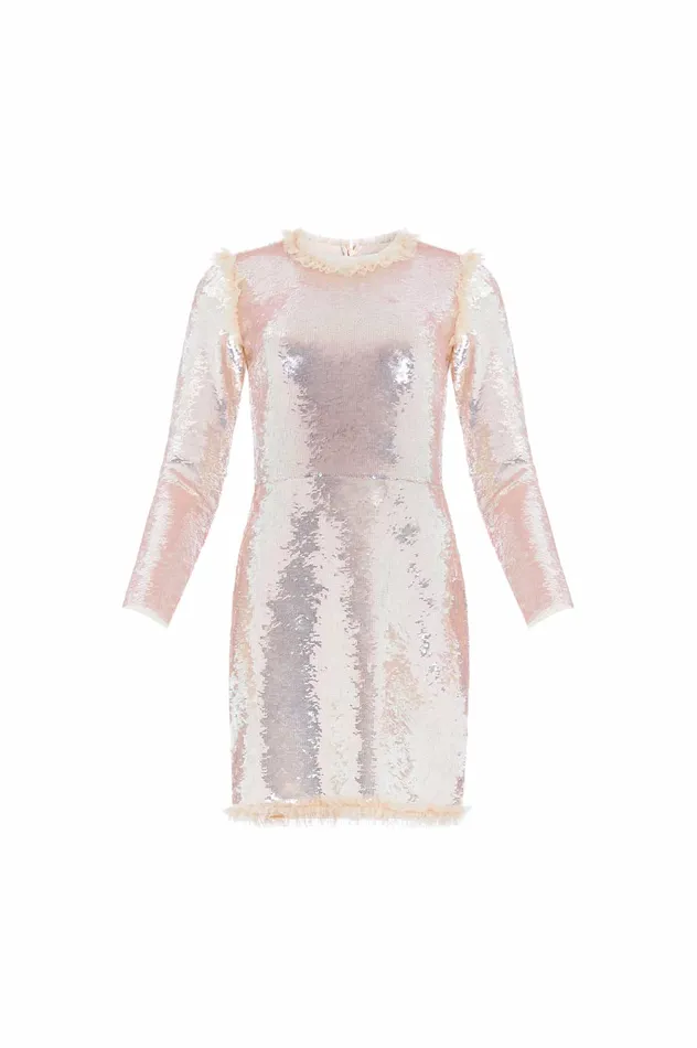 Needle and Thread Valerie Gloss Long Sleeve Micro Mini Dress Beige Women Embellished Dresses