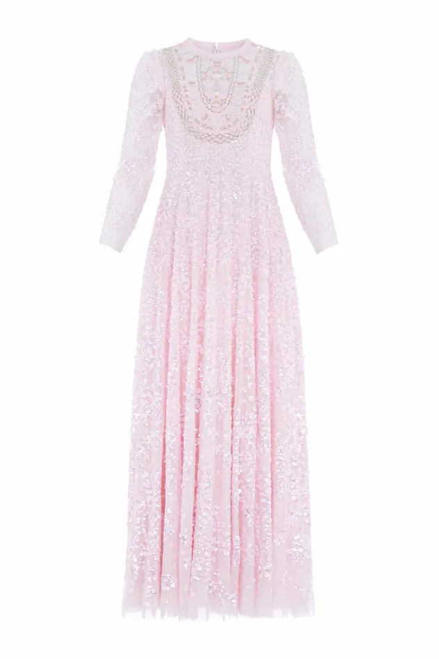 Needle and Thread Victorian Wreath Gloss Long Sleeve Gown Pink Women Embellished Dresses