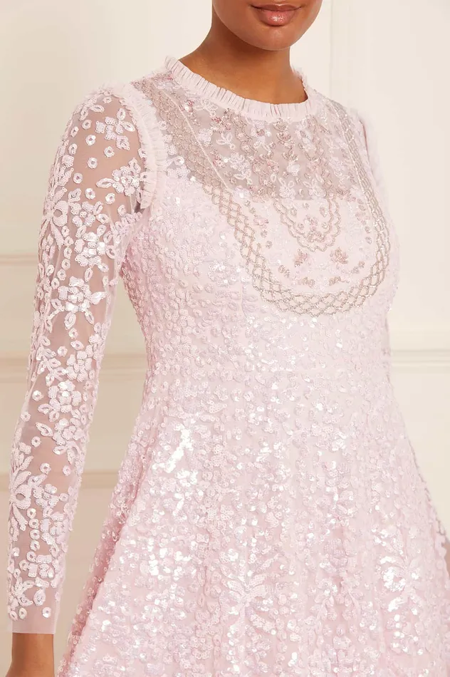 Needle and Thread Victorian Wreath Gloss Long Sleeve Gown Pink Women Embellished Dresses