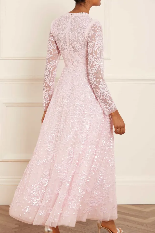 Needle and Thread Victorian Wreath Gloss Long Sleeve Gown Pink Women Embellished Dresses
