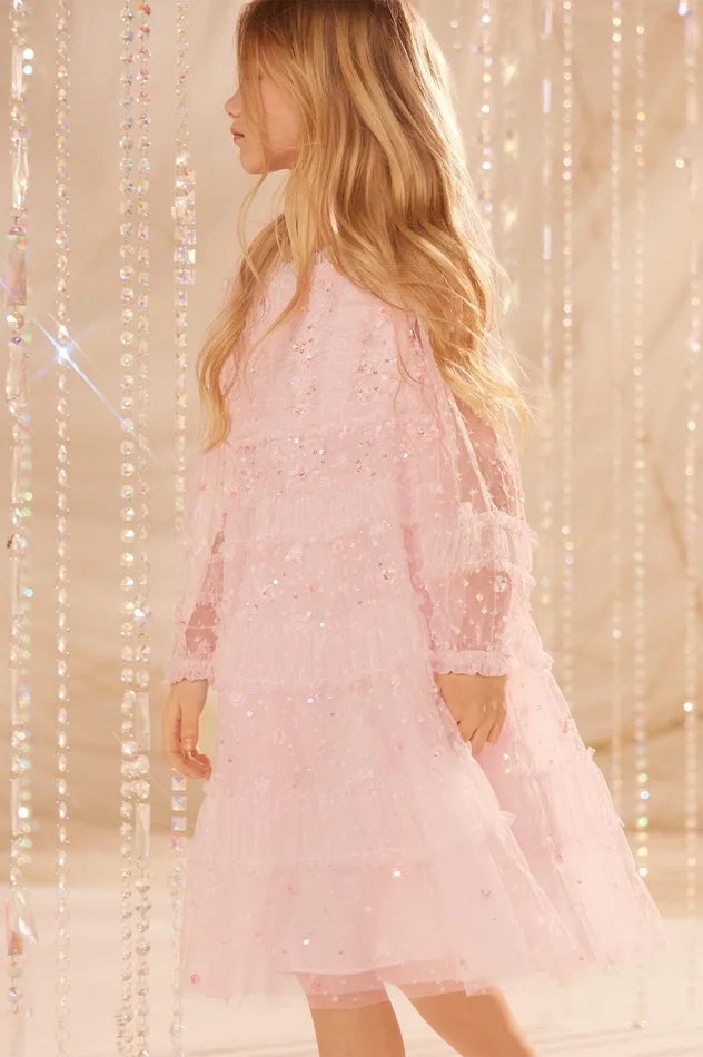 Needle and Thread Violet Shimmer Long Sleeve Kids Dress Pink Women Exclusives Needle and Thread Violet Shimmer Long Sleeve Kids Dress Pink Women Exclusives