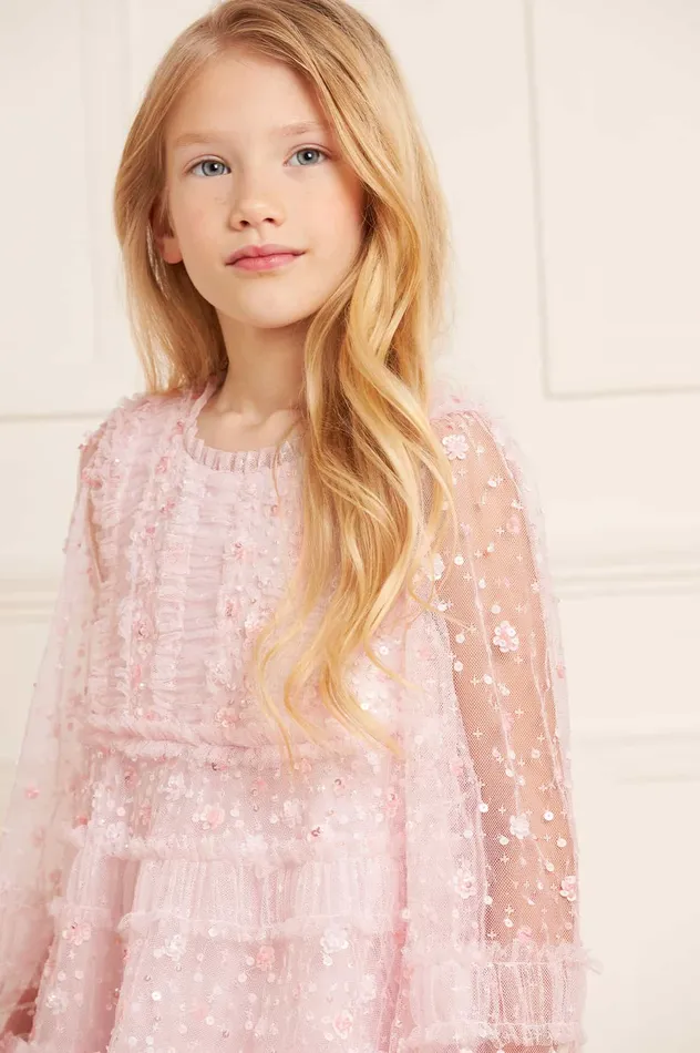 Needle and Thread Violet Shimmer Long Sleeve Kids Dress Pink Women Exclusives