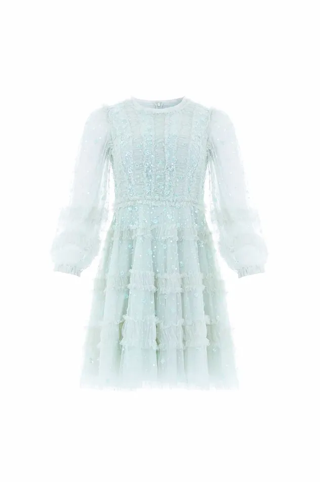 Needle and Thread Violet Shimmer Micro Mini Dress Green Women Embellished Dresses