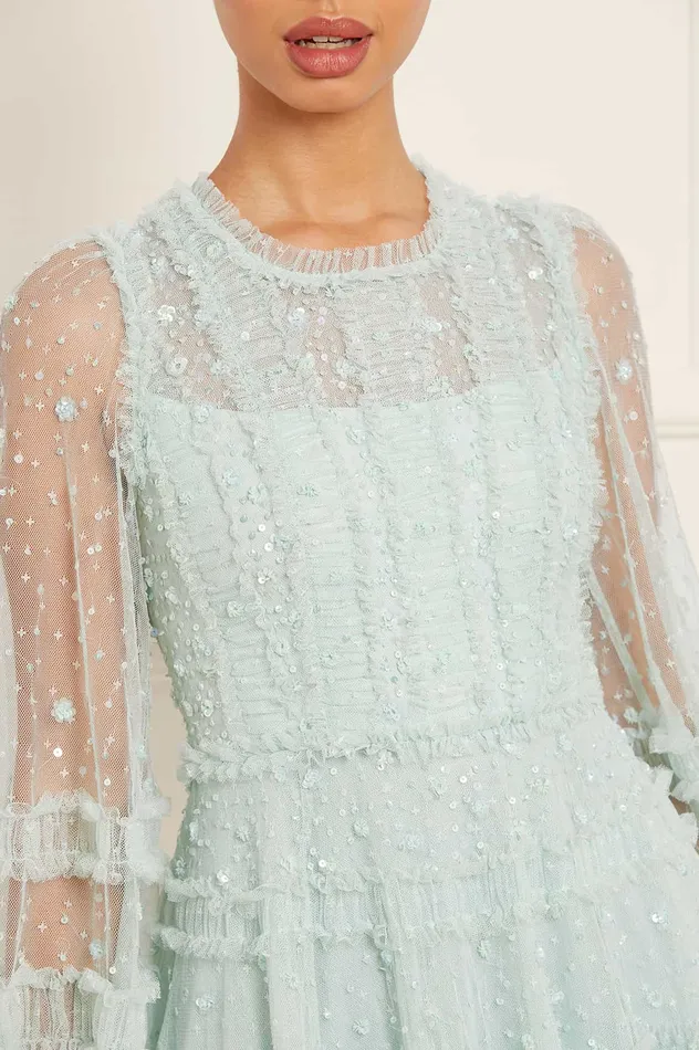 Needle and Thread Violet Shimmer Micro Mini Dress Green Women Embellished Dresses