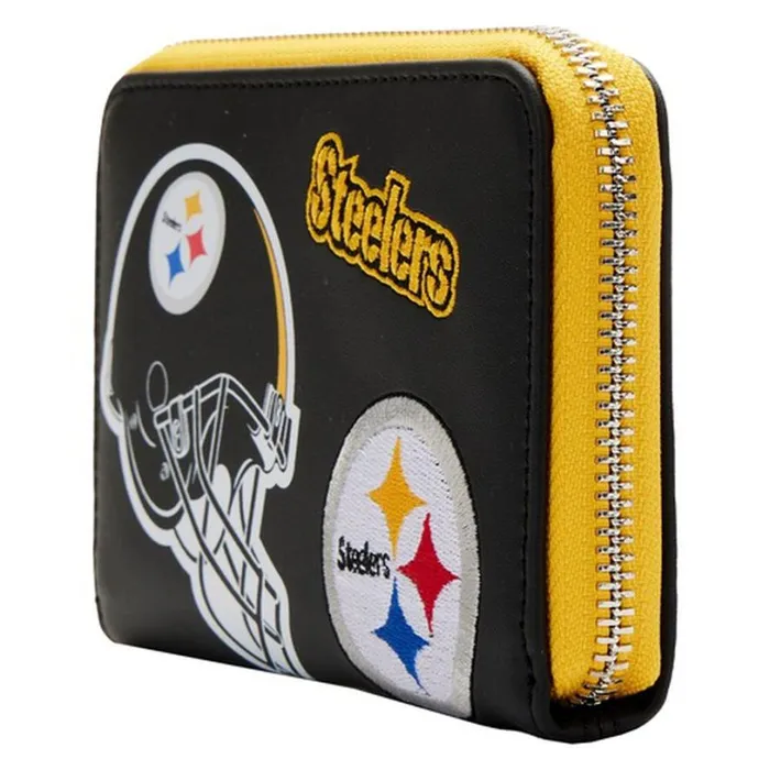 NFL Pittsburgh Steelers Patches Zip Around Wallet Unisex Loungefly Bags and Wallets