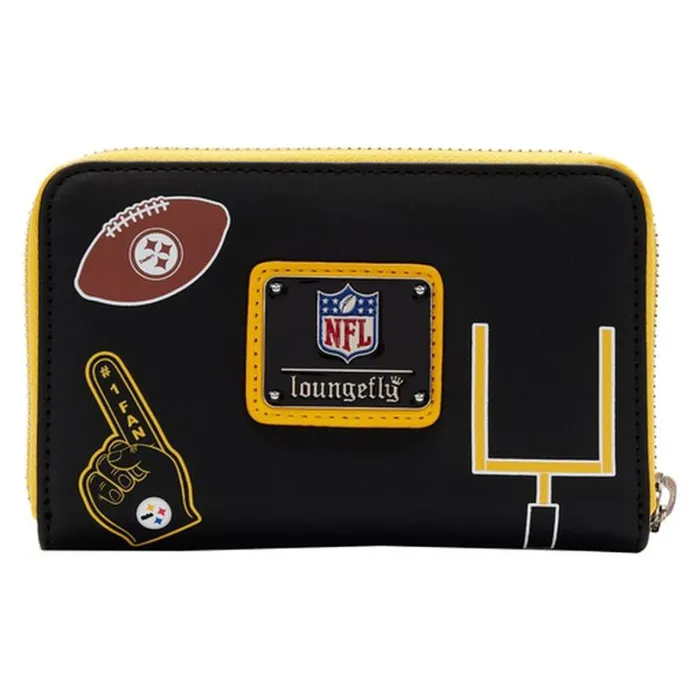 NFL Pittsburgh Steelers Patches Zip Around Wallet Unisex Loungefly Bags and Wallets