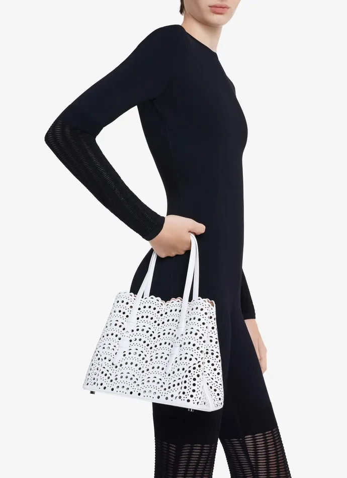 Optic White MINA 25 BAG IN VIENNE WAVE CALFSKIN Women Alaa Tote Bags Optic White MINA 25 BAG IN VIENNE WAVE CALFSKIN Women Alaa Tote Bags