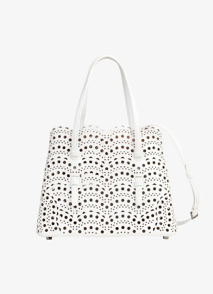 Optic White MINA 25 BAG IN VIENNE WAVE CALFSKIN Women Alaa Tote Bags Optic White MINA 25 BAG IN VIENNE WAVE CALFSKIN Women Alaa Tote Bags