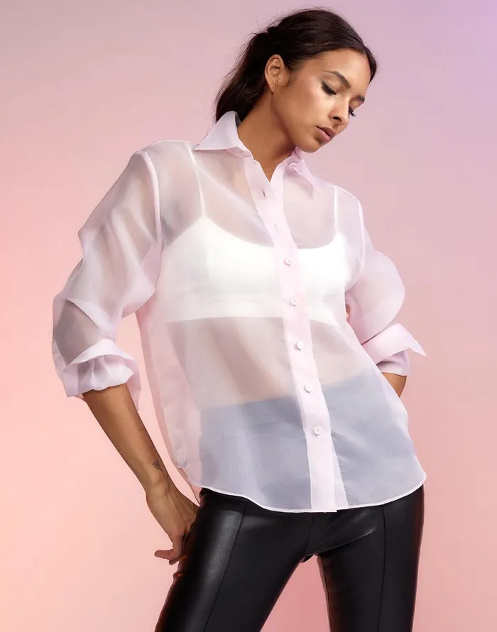 Organza Button Down Shirt 8211 Lghtpk Women Cynthia Rowley Tops