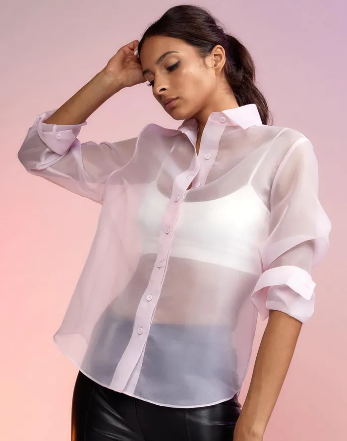 Organza Button Down Shirt 8211 Lghtpk Women Cynthia Rowley Tops