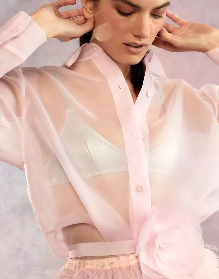 Organza Button Down Shirt 8211 Lghtpk Women Cynthia Rowley Tops