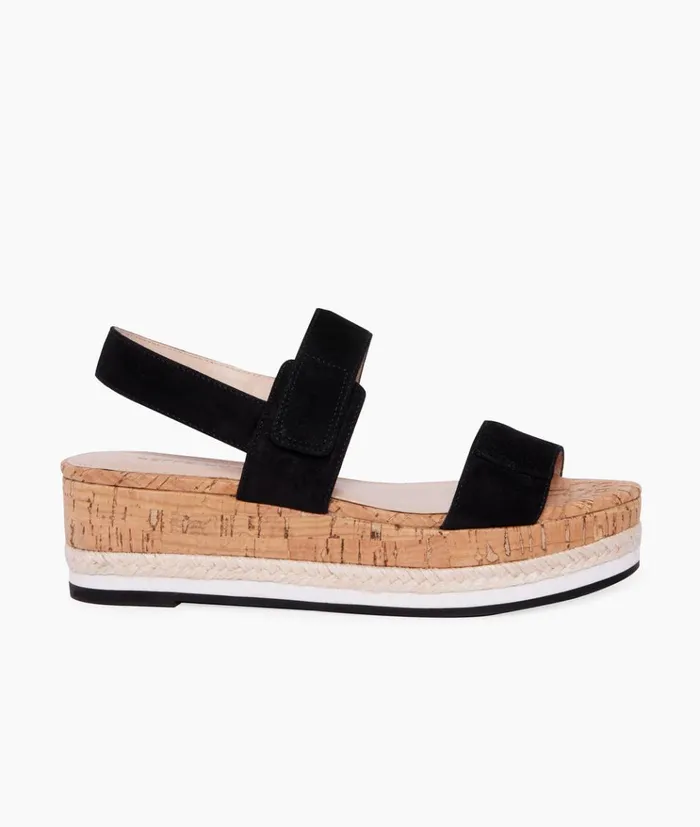 Pelle Moda Potter Wedge 8211 Black Black Kid Suede Women Sandals