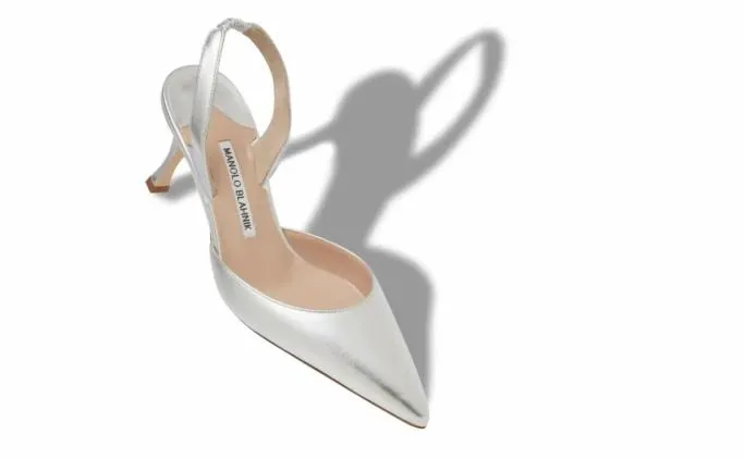 Pumps Women Manolo Blahnik CAROLYNE 70Silver Nappa Leather Slingback Pumps
