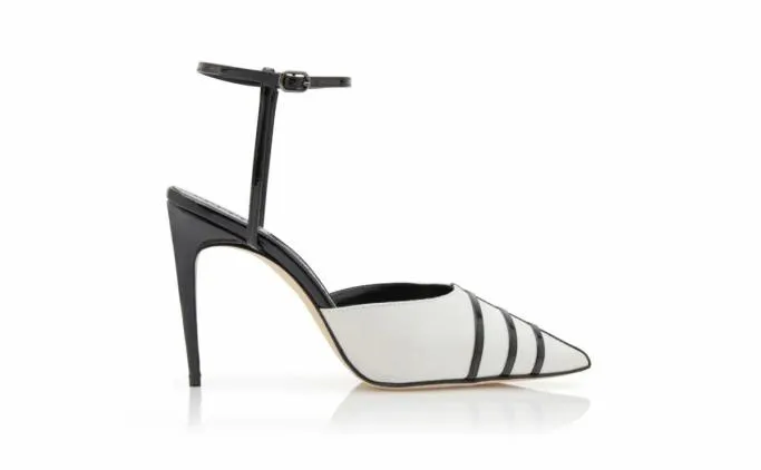 Pumps Women Manolo Blahnik CETROCream And Black Linen Ankle Strap Pumps Pumps Women Manolo Blahnik CETROCream And Black Linen Ankle Strap Pumps