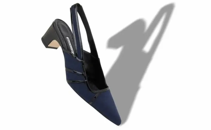 Pumps Women Manolo Blahnik FURRUNNavy Blue And Black Linen Geometric Slingback Pumps Pumps Women Manolo Blahnik FURRUNNavy Blue And Black Linen Geometric Slingback Pumps