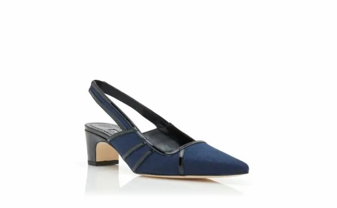 Pumps Women Manolo Blahnik FURRUNNavy Blue And Black Linen Geometric Slingback Pumps Pumps Women Manolo Blahnik FURRUNNavy Blue And Black Linen Geometric Slingback Pumps
