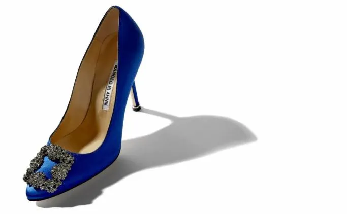Pumps Women Manolo Blahnik HANGISIBlue Satin Jewel Buckle Pumps