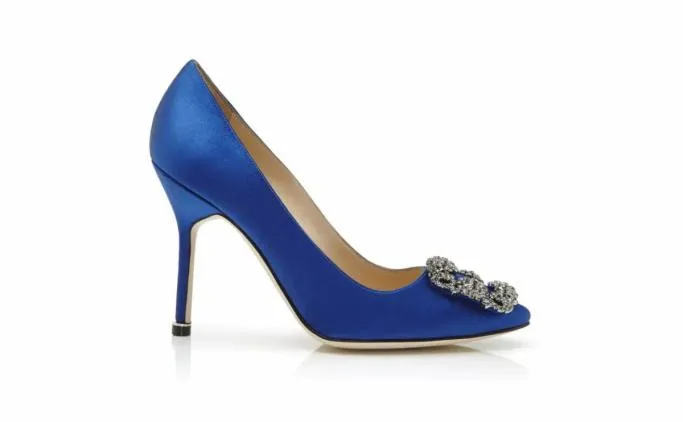 Pumps Women Manolo Blahnik HANGISIBlue Satin Jewel Buckle Pumps Pumps Women Manolo Blahnik HANGISIBlue Satin Jewel Buckle Pumps