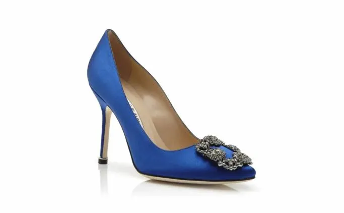 Pumps Women Manolo Blahnik HANGISIBlue Satin Jewel Buckle Pumps Pumps Women Manolo Blahnik HANGISIBlue Satin Jewel Buckle Pumps