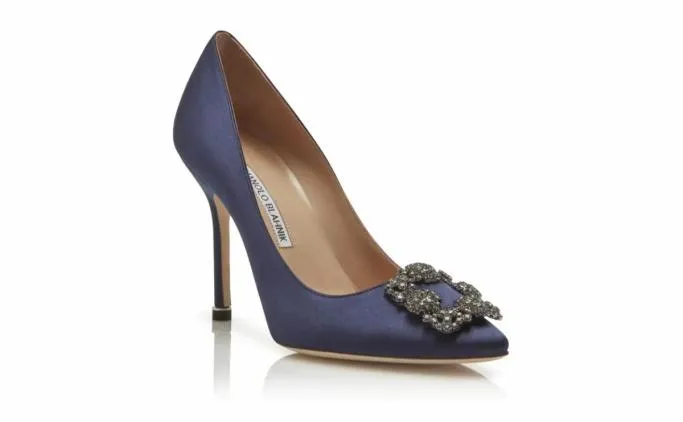 Pumps Women Manolo Blahnik HANGISINavy Blue Satin Jewel Buckle Pumps Pumps Women Manolo Blahnik HANGISINavy Blue Satin Jewel Buckle Pumps