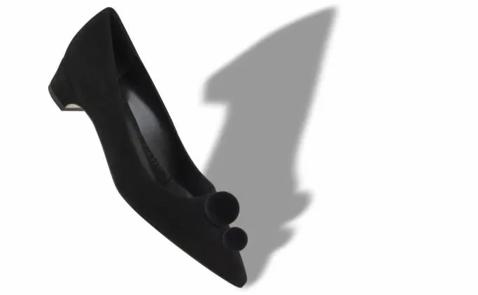 Pumps Women Manolo Blahnik PIERABABlack Suede Pom Pom Detail Pumps