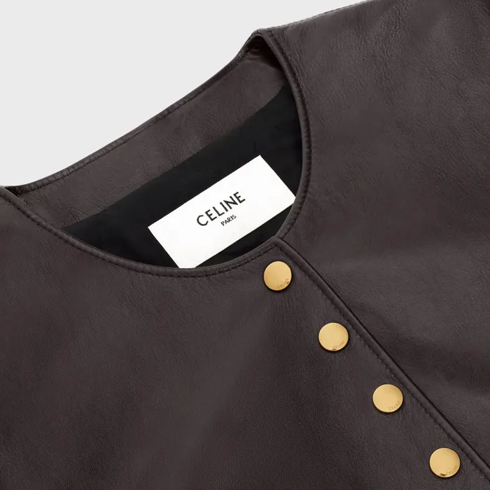 Pure Collar Jacket With Snap Buttons In Soft Lambskin Ebene Women CELINE LEATHER AND SHEARLING