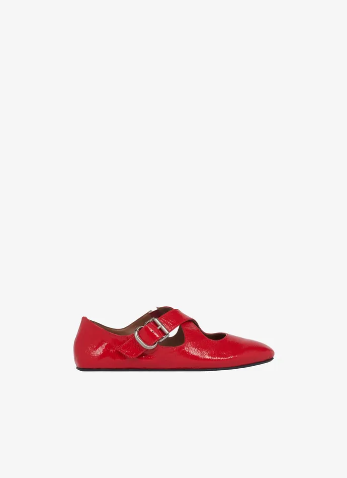 Red CRISS CROSS BALET FLATS IN PATENT CALFSKIN Women Alaa La Ballerine