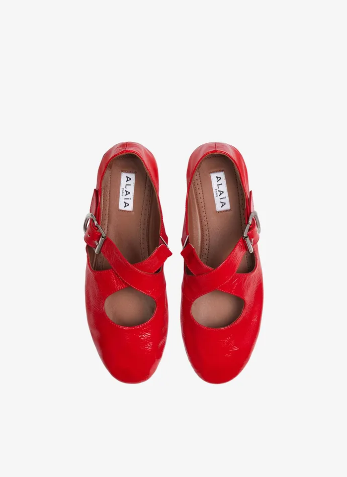 Red CRISS CROSS BALET FLATS IN PATENT CALFSKIN Women Alaa La Ballerine