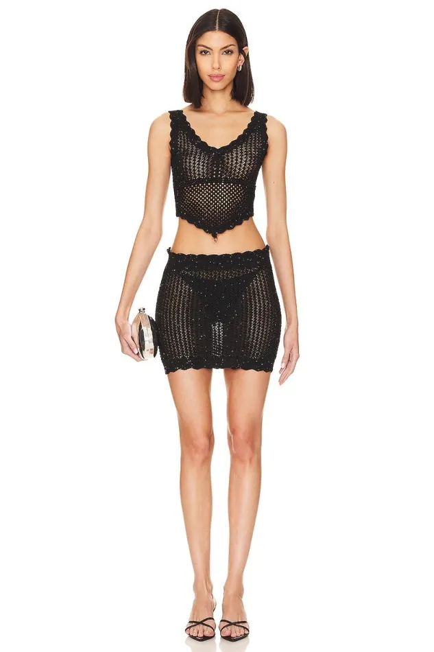 Renata Knit Shimmer Skirt Black Women Lovers and Friends Skirts