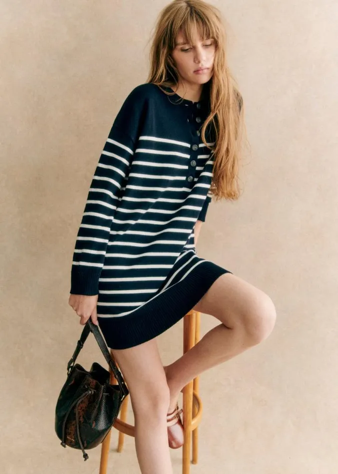 Szane Dresses Womens Evelyn Dress Navy Ecru