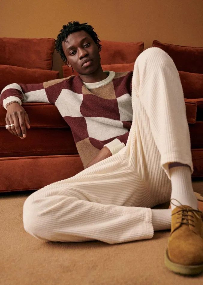 Szane Knitwear Mens Mallow Sweater Ecru Bordeaux Camel