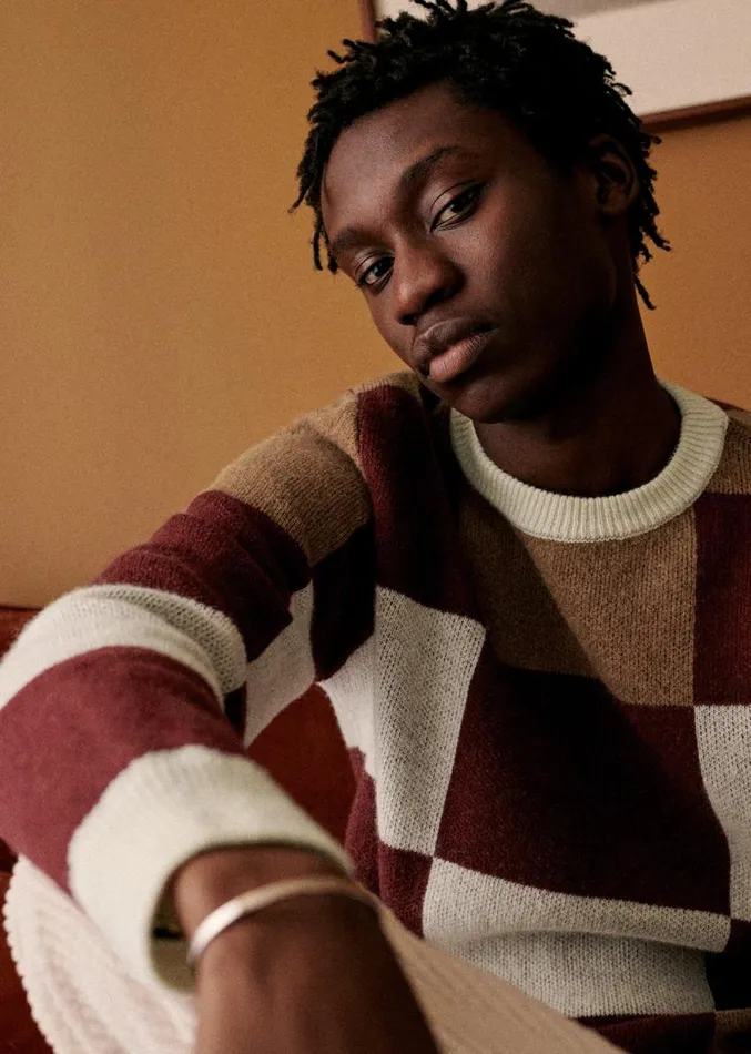 Szane Knitwear Mens Mallow Sweater Ecru Bordeaux Camel