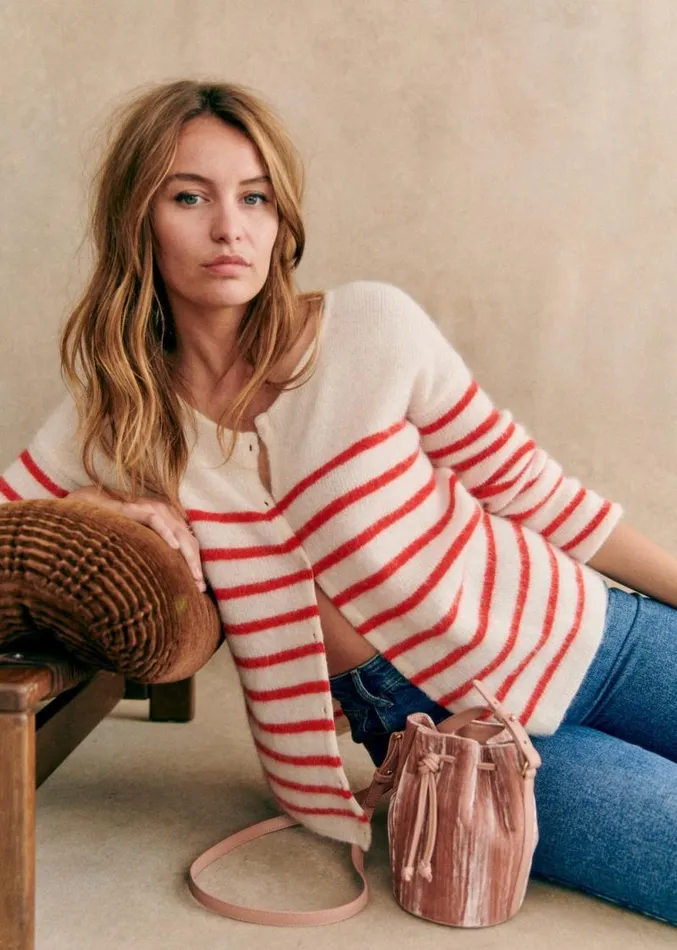 Szane Knitwear Womens Gaspard Cardigan Ecru Red