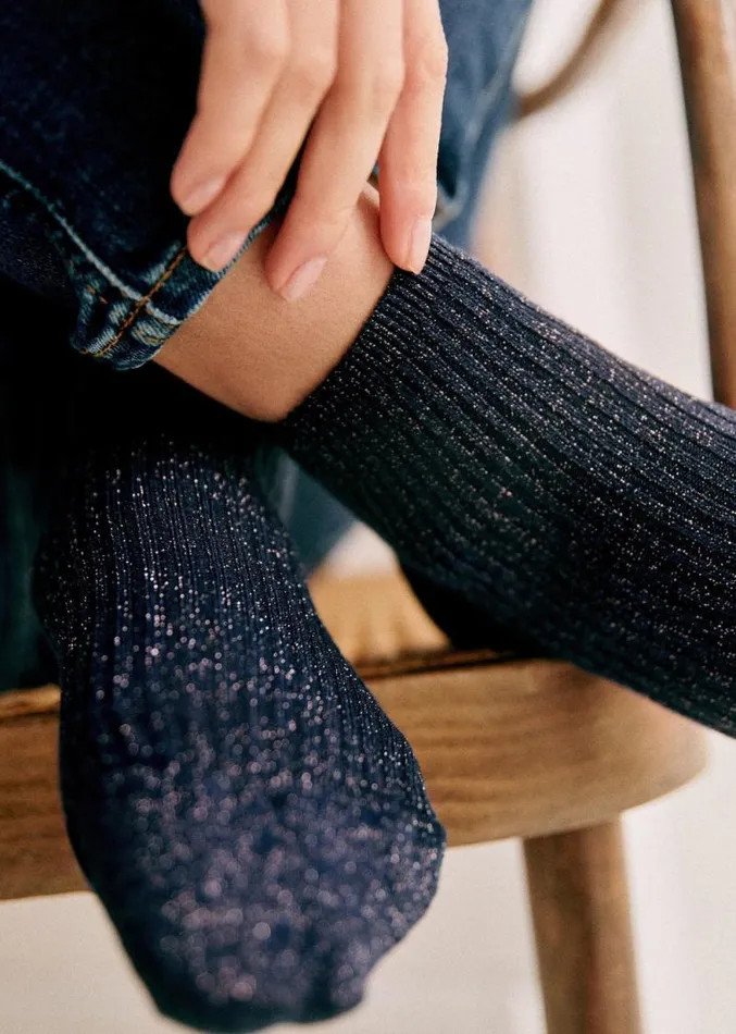 Szane Loafers and Sneakers Womens Lurex Socks Navy Blue